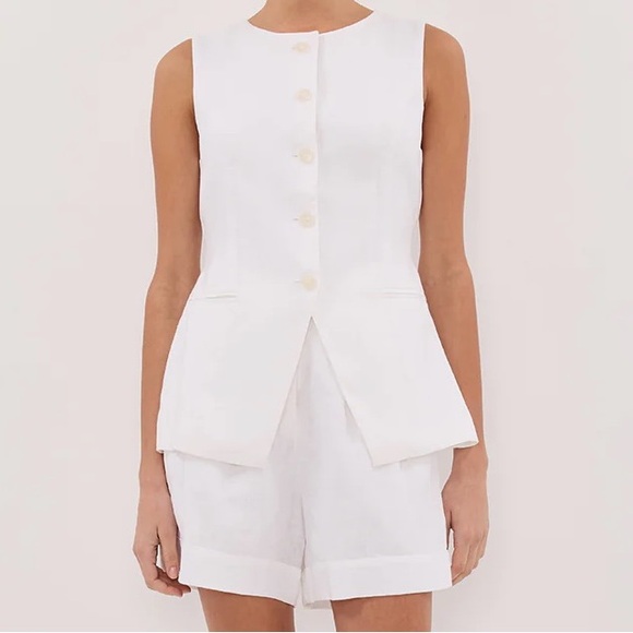 Tops - Dissh White Sleeveless Linen Vest